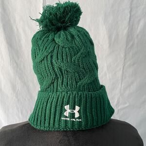 Under Armour Winter Knit Beanie One Size Green Cable Knit Fleece Lined Hat‎